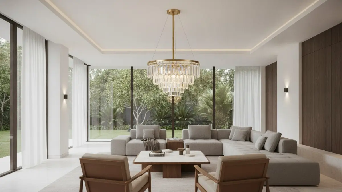 Lampu kristal klasik modern memadukan kemewahan chandelier dengan desain yang lebih simpel dan elegan. (BTV/Ai)
