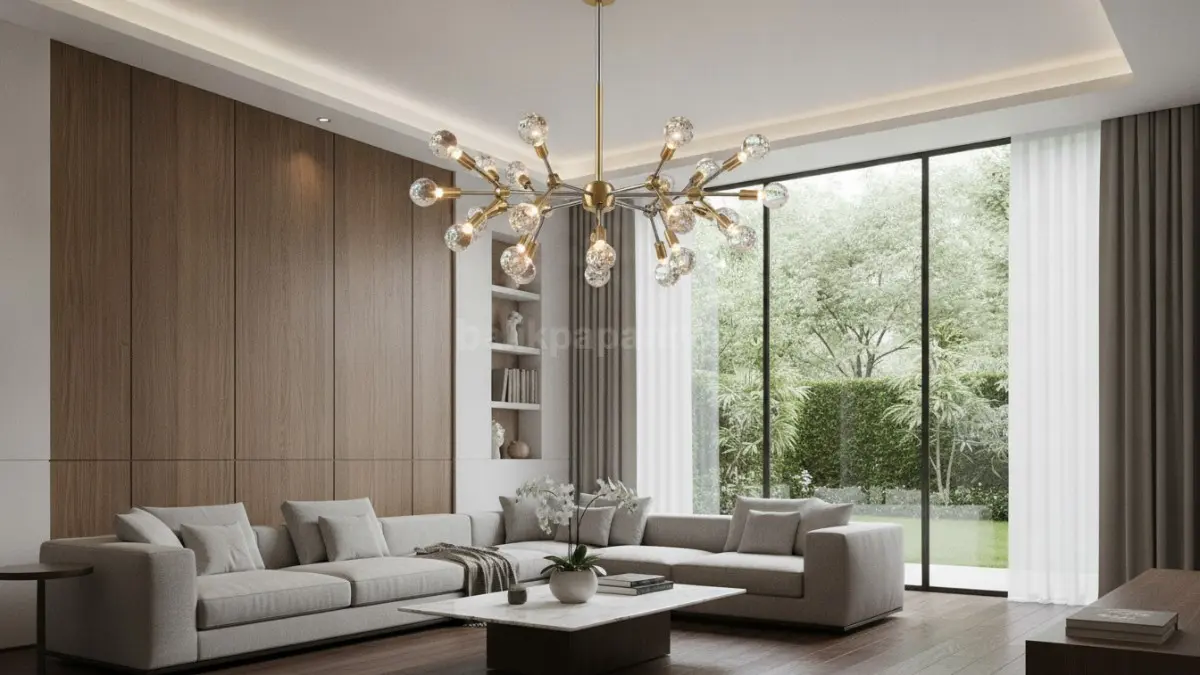 Lampu kristal Sputnik kontemporer memadukan desain unik dan elegan untuk menciptakan focal point yang menarik di dalam ruangan. (BTV/Ai)
