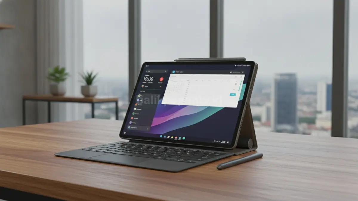 Lenovo Yoga Tab dengan keyboard magnetik dan stylus premium untuk produktivitas mobile modern. (BTV/Ai)