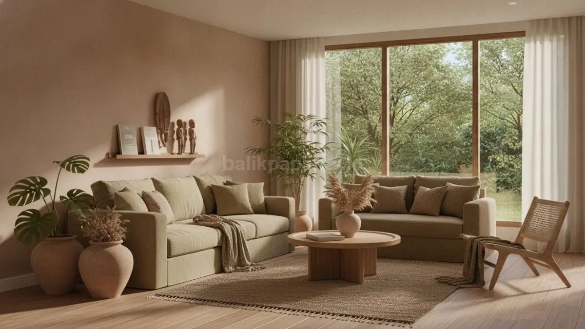 Palet warna bumi seperti olive dan terracotta menciptakan suasana hangat, nyaman, serta menenangkan. (BTV/AI)