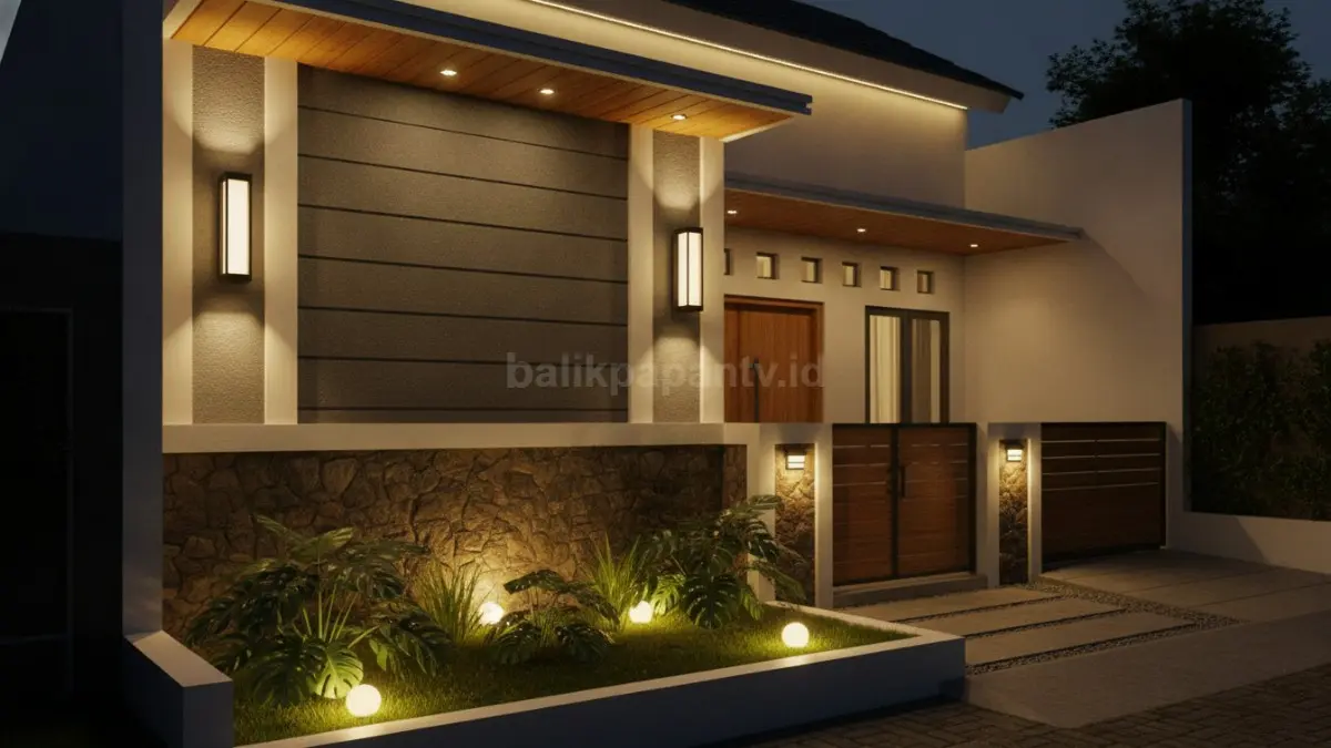 Pencahayaan fasad yang tepat mempercantik tampilan rumah sekaligus meningkatkan keamanan pada malam hari. (BTV/AI)
