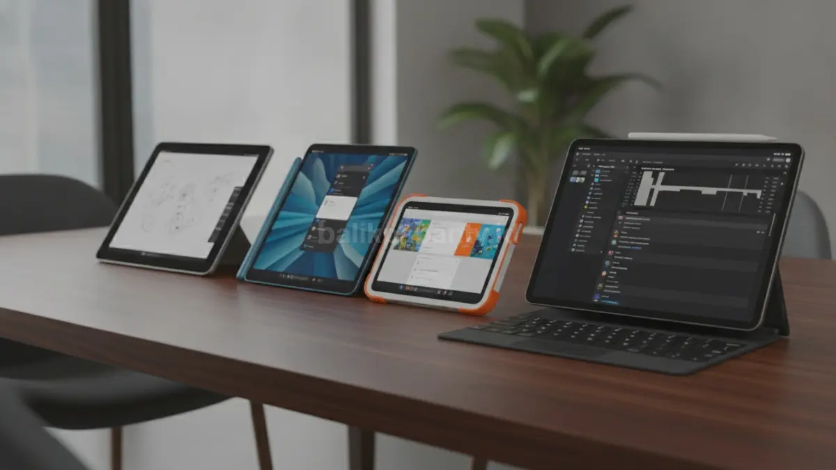 Perbandingan iPad 2026 menampilkan iPad Base, Air, Mini, dan Pro untuk berbagai kebutuhan pengguna. (BTV/Ai)