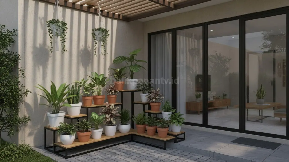 Taman pot bertingkat menjadi solusi hemat ruang untuk menata lebih banyak tanaman di lahan terbatas. (BTV/Ai)
