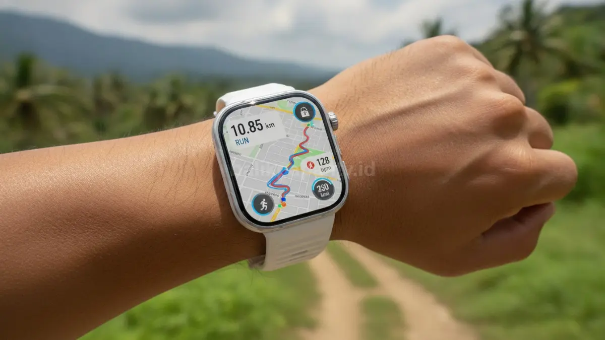 Tampilan fitur olahraga, GPS akurat, dan pemantauan kesehatan pada HUAWEI Watch FIT 5 Pro. (BTV/Ai)