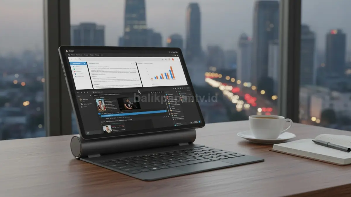 Tampilan PC Mode Lenovo Yoga Tab yang mendukung multitasking layaknya laptop. (BTV/Ai)