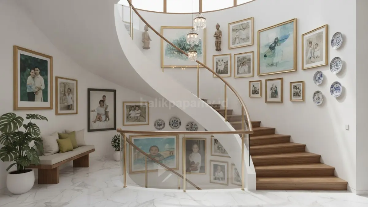 Tangga dengan area galeri keluarga menghadirkan sentuhan personal sekaligus mempercantik interior rumah. (BTV/Ai)
