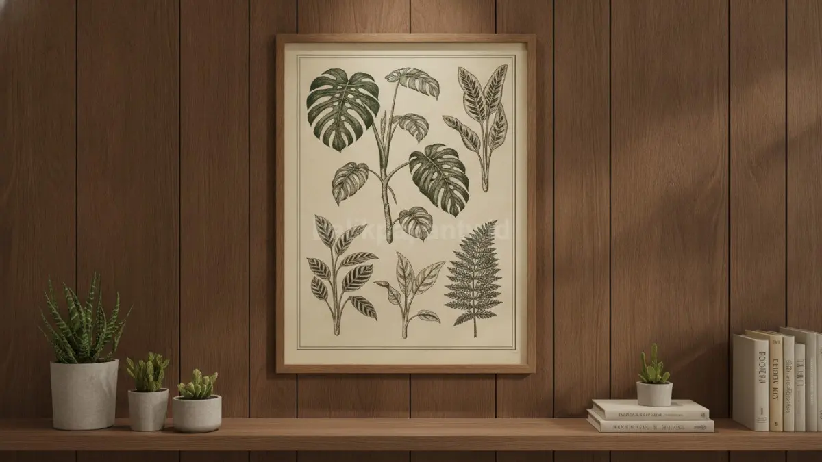 Vintage poster print dekoratif menampilkan ilustrasi tanaman bergaya retro dengan karakter kuat dan estetika klasik.  (BTV/AI)