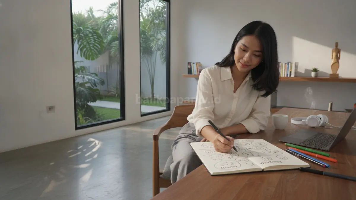 Aktivitas doodling saat bekerja yang membantu mencatat ide secara visual dan kreatif.
