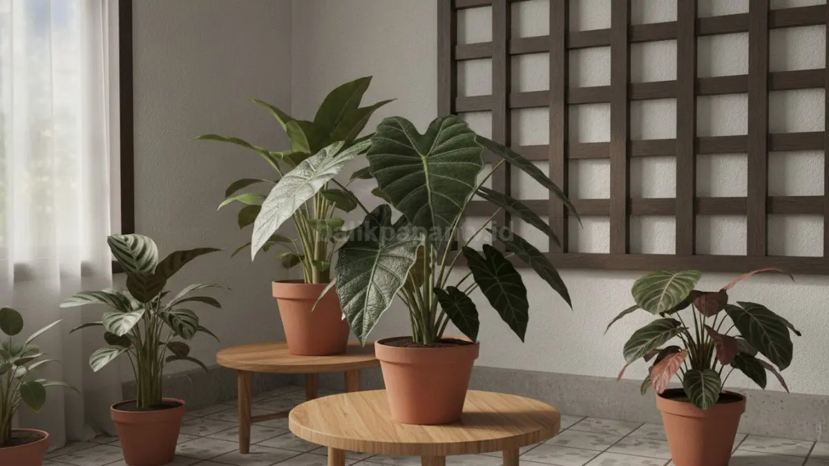 Alocasia Dragon Scale menghadirkan daun bertekstur unik bernuansa tropis elegan untuk interior modern minimalis (BTV/Ai)
