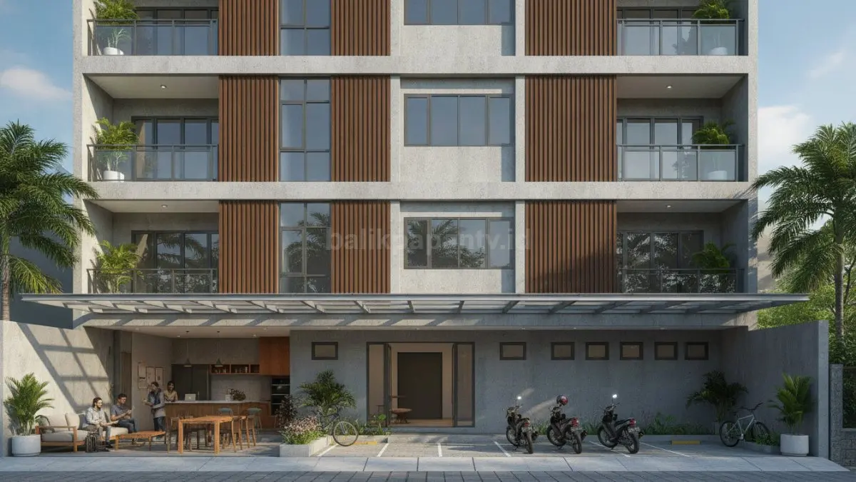 Area komunal modern menghadirkan pantry, ruang santai, dan area kerja nyaman bagi penghuni kost. (BTV/Ai)
