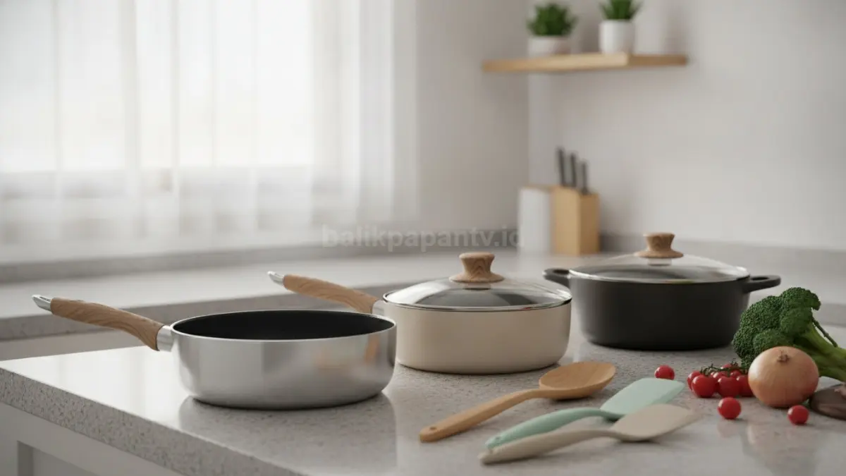 Beragam panci sehat berbahan stainless steel dan keramik untuk kebutuhan memasak keluarga modern. (BTV/Ai)