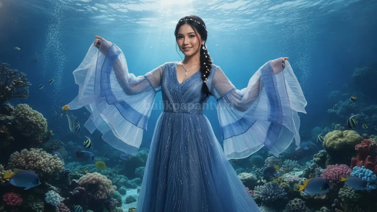 Detail lengan bertumpuk pada baju jellyfish yang menciptakan kesan melayang dan imut.