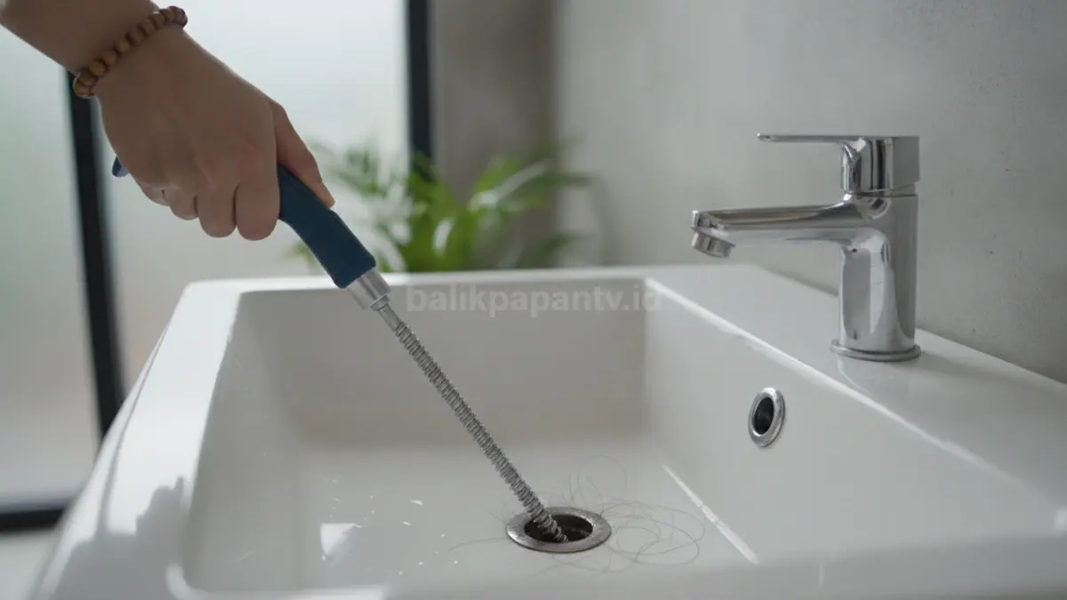 Drain snake manual membantu menjangkau dan mengangkat sumbatan yang berada jauh di dalam saluran pipa. (BTV/AI)
