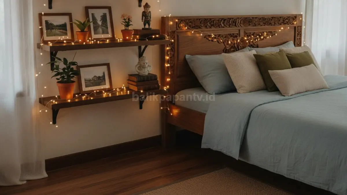 Fairy lights pada rak bertingkat menciptakan kedalaman visual menarik dengan pencahayaan merata alami.  (BTV/AI)