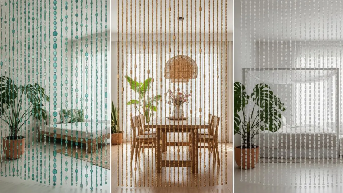 Hanging bead curtain modern menjadi pembatas ruangan yang dekoratif dan multifungsi.  (BTV/AI)