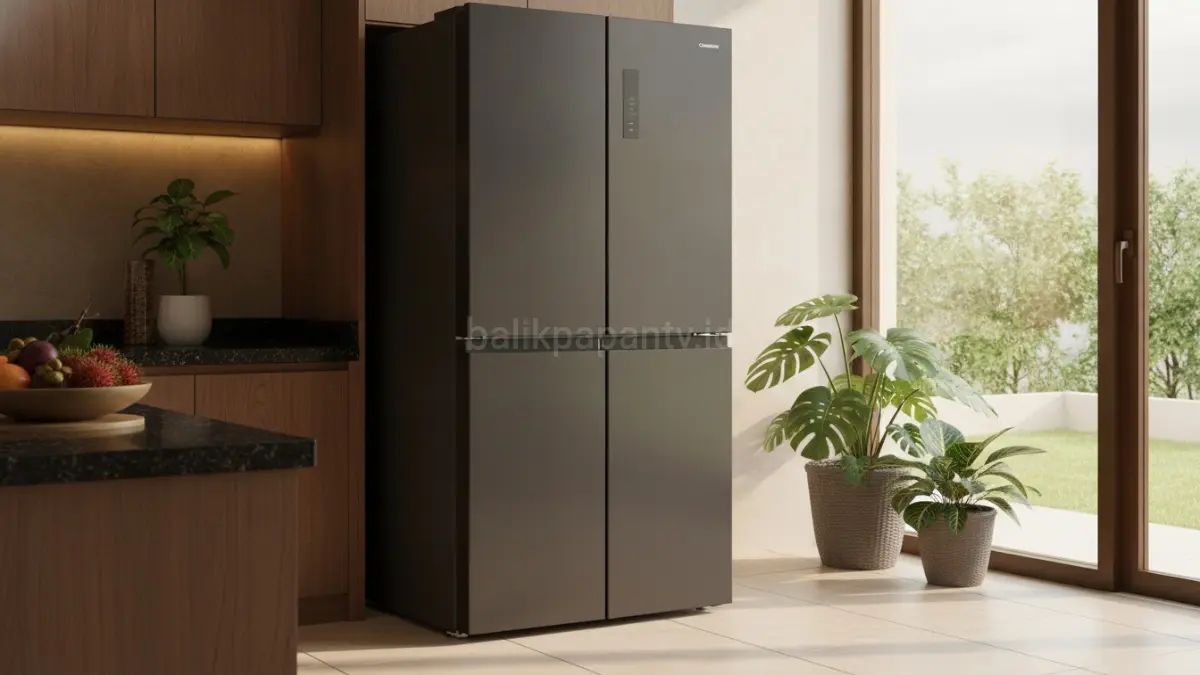 Kulkas Changhong FCD680NIB hadir dengan kapasitas besar dan fitur penyimpanan fleksibel, menawarkan solusi praktis untuk kebutuhan keluarga modern yang membutuhkan ruang lebih luas dan pengaturan pendinginan yang efisien.(BTV/AI) 