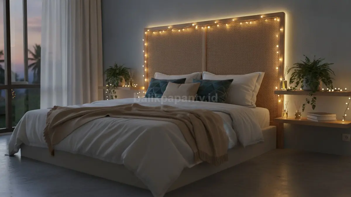 Lampu tersembunyi di belakang headboard menciptakan suasana tenang dengan cahaya lembut nyaman.  (BTV/AI)
