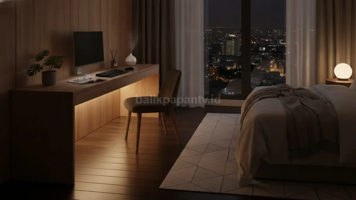 LED strip di bawah meja kerja memberikan pencahayaan tambahan yang nyaman untuk mendukung aktivitas sehari-hari. (BTV/AI)
