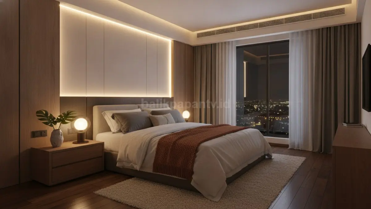LED strip warm white menghadirkan pencahayaan hangat dan nyaman yang membantu menciptakan suasana relaks di kamar tidur. (BTV/AI)
