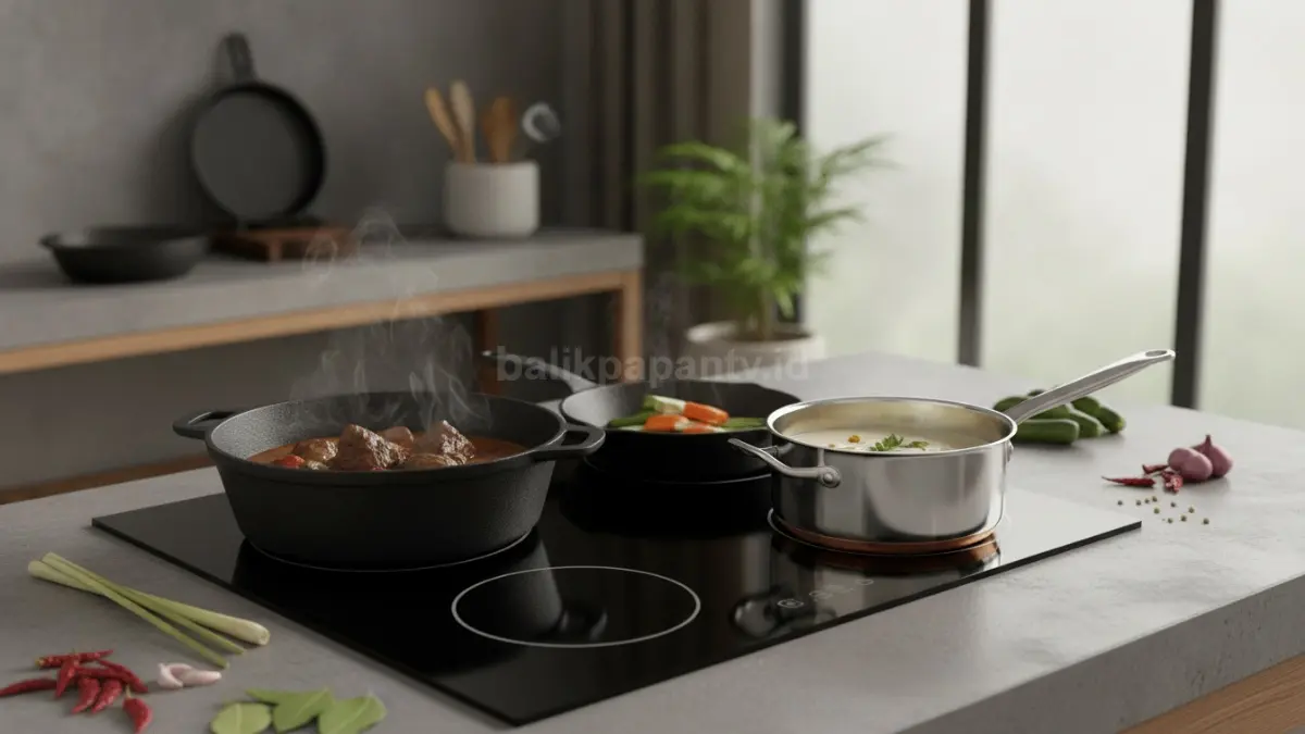 Panci besi cor memiliki daya tahan tinggi dan mampu menyimpan panas lebih lama, ideal untuk memasak dalam waktu panjang. (BTV/AI)
