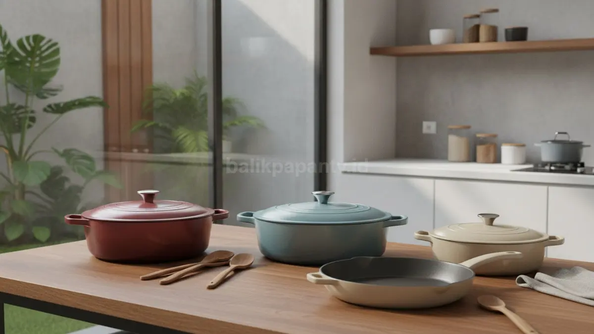 Panci enamel cast iron memadukan ketahanan besi cor dengan lapisan enamel yang mudah dirawat dan aman untuk memasak. (BTV/AI)
