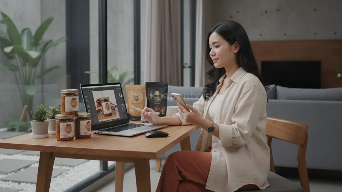 Pelaku UMKM mengedit foto produk sebelum diunggah ke marketplace dan media sosial.
