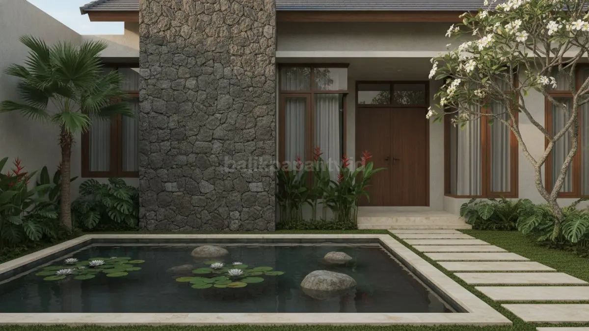 Penggunaan batu alam menghadirkan kesan alami, hangat, dan elegan yang memperkuat karakter hunian bergaya tropis. (BTV/AI)
