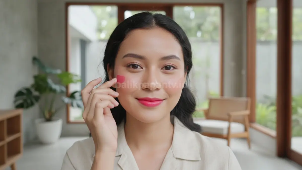 Penggunaan liptint sebagai blush on untuk menciptakan tampilan wajah segar dan natural.
