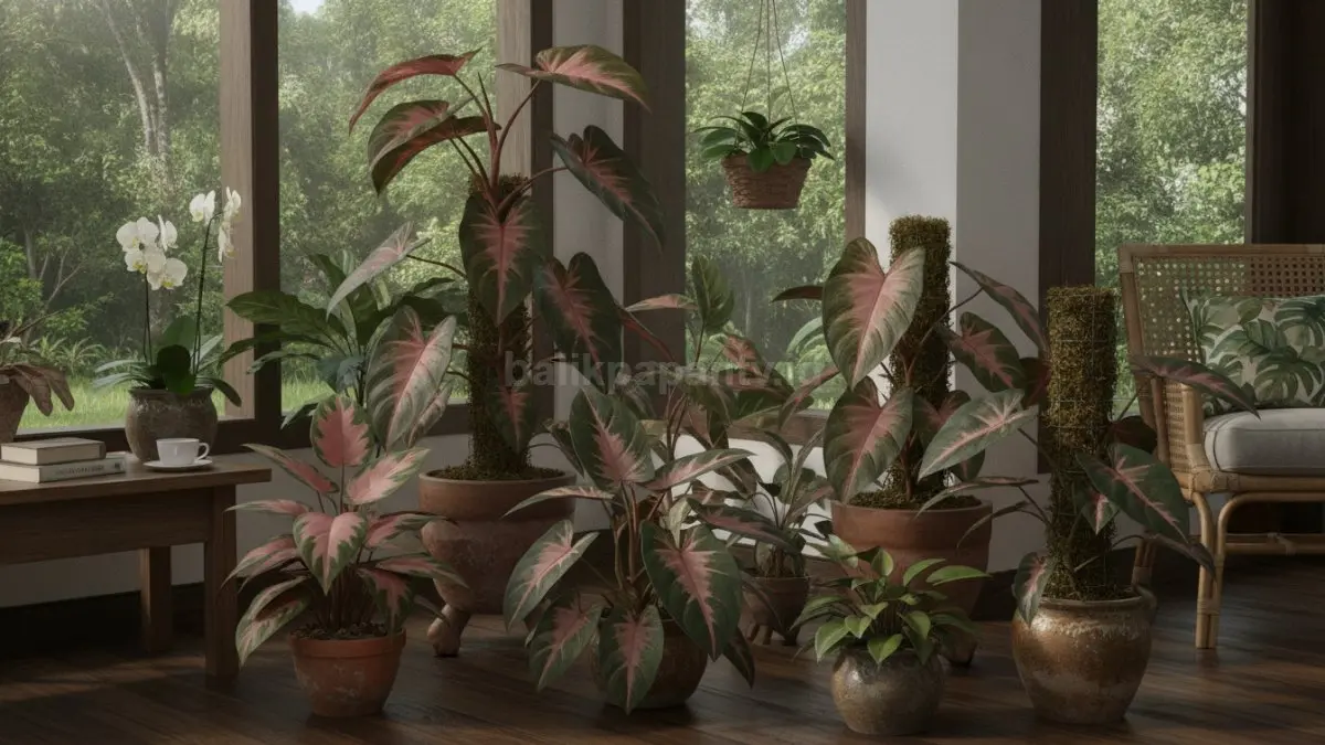 Philodendron Pink Princess menampilkan corak merah muda alami unik, menjadikannya koleksi favorit pecinta tanaman. (BTV/Ai)
