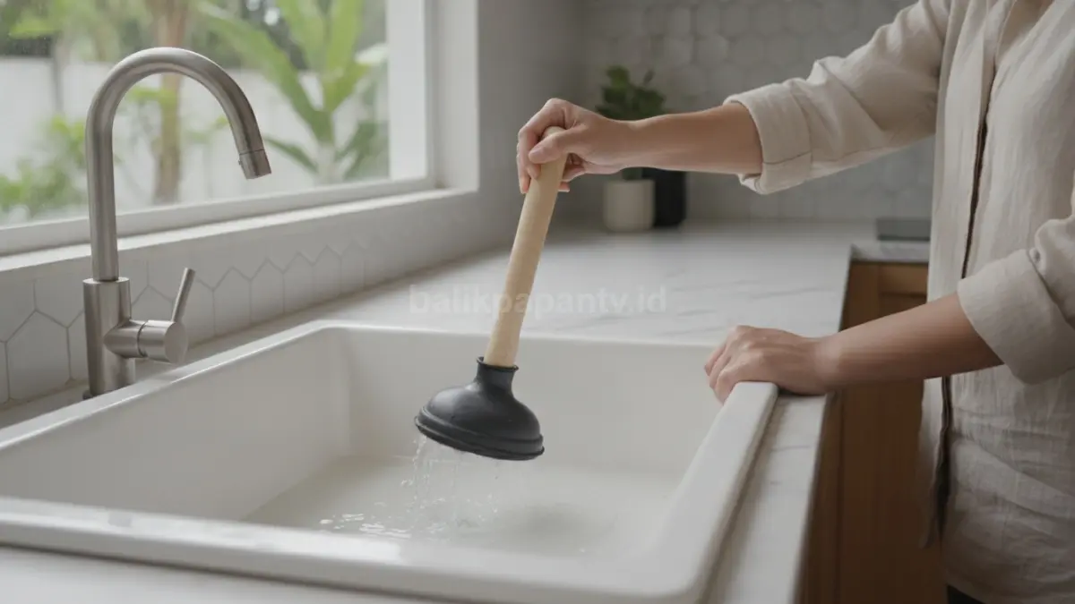Plunger membantu mengatasi penyumbatan pipa dengan tekanan udara yang mendorong kotoran keluar. (BTV/AI)
