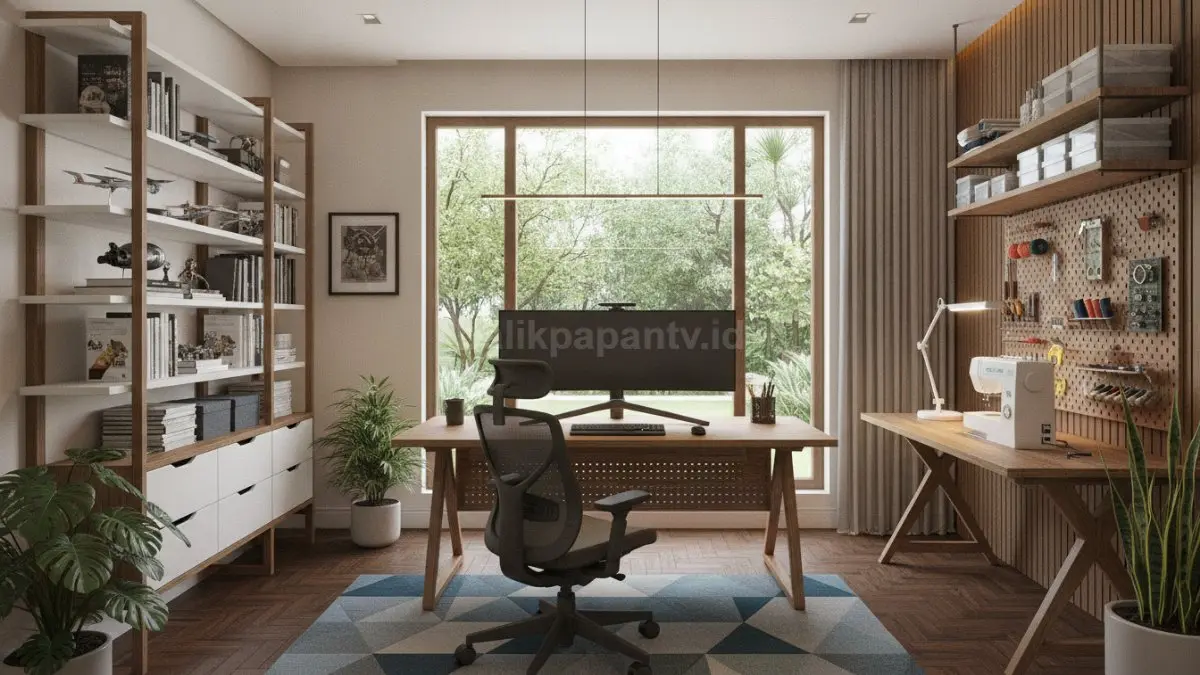 Ruang kerja dan hobby room modern dengan meja ergonomis serta penyimpanan terorganisir (BTV/Ai)