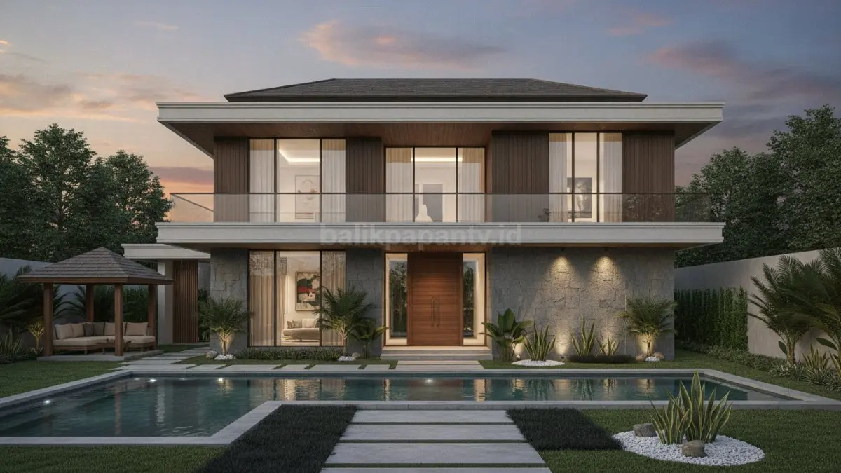 Rumah dengan lanskap minimalis modern memadukan desain elegan dan taman sederhana yang rapi serta mudah dirawat. (BTV/AI)
