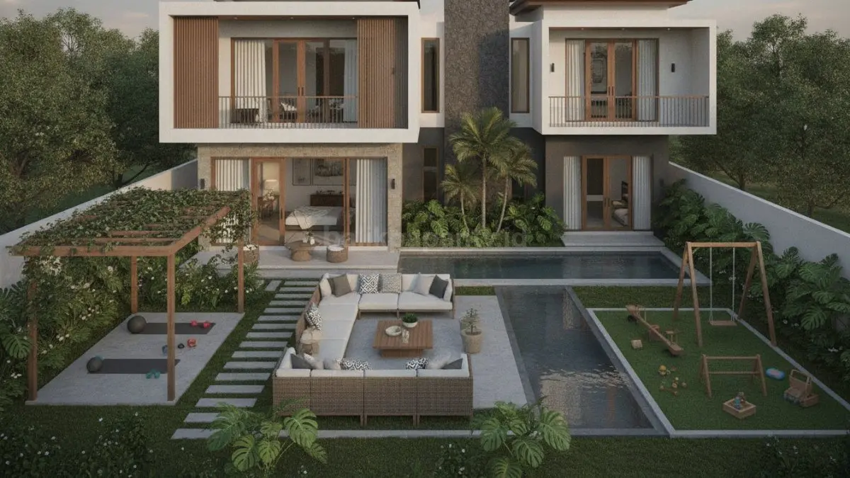 Rumah mewah dengan halaman multifungsi menyediakan ruang luar yang nyaman untuk bersantai, bermain, dan berbagai aktivitas keluarga. (BTV/AI)
