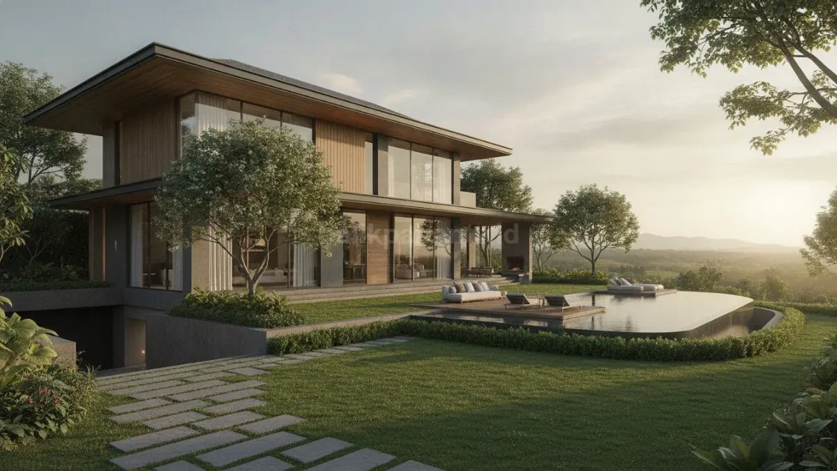 Rumah mewah modern dengan halaman luas dan taman hijau yang nyaman untuk keluarga. (BTV/Ai)