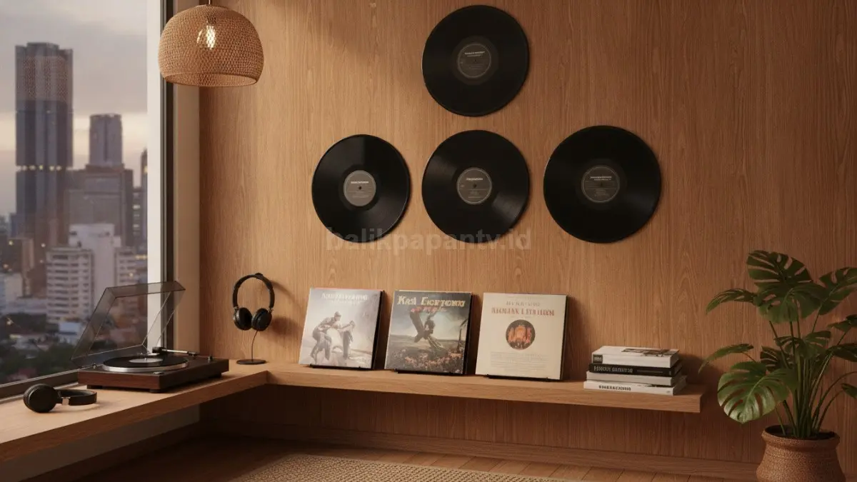 Sudut musik dengan vinyl dan koleksi favorit menghadirkan identitas ruang yang lebih personal.  (BTV/AI)