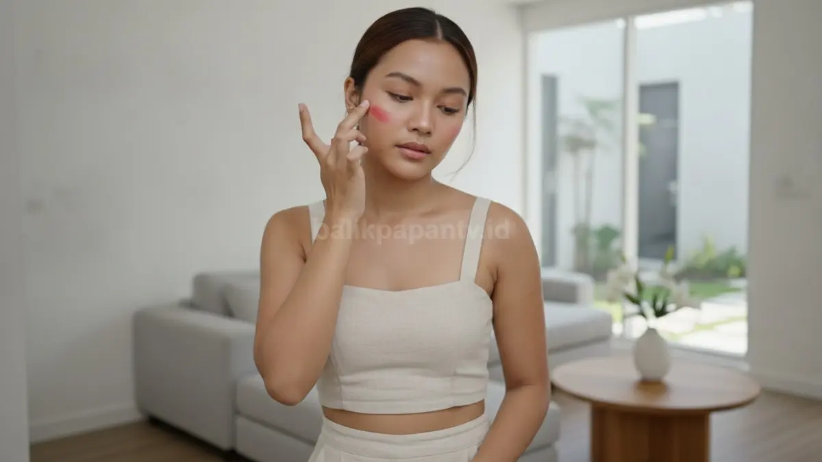 Teknik membaurkan liptint pada pipi agar warna terlihat merata dan lembut.
