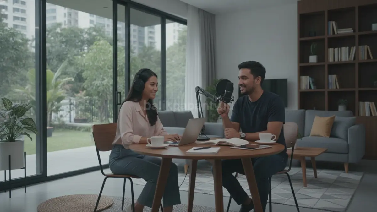 Aktivitas podcast sederhana sebagai salah satu bentuk storytelling modern.
