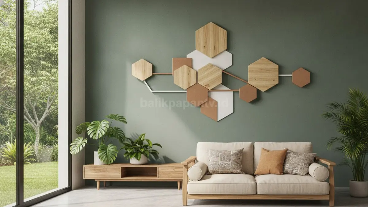 DIY hiasan dinding 3D geometris modern menciptakan tekstur dan dimensi menarik pada interior.  (BTV/AI)