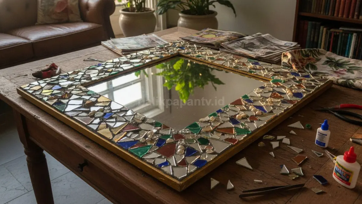 DIY Mirror Mosaic Frame dari bingkai bekas menghadirkan dekorasi mewah dengan sentuhan kreatif.   (BTV/AI)