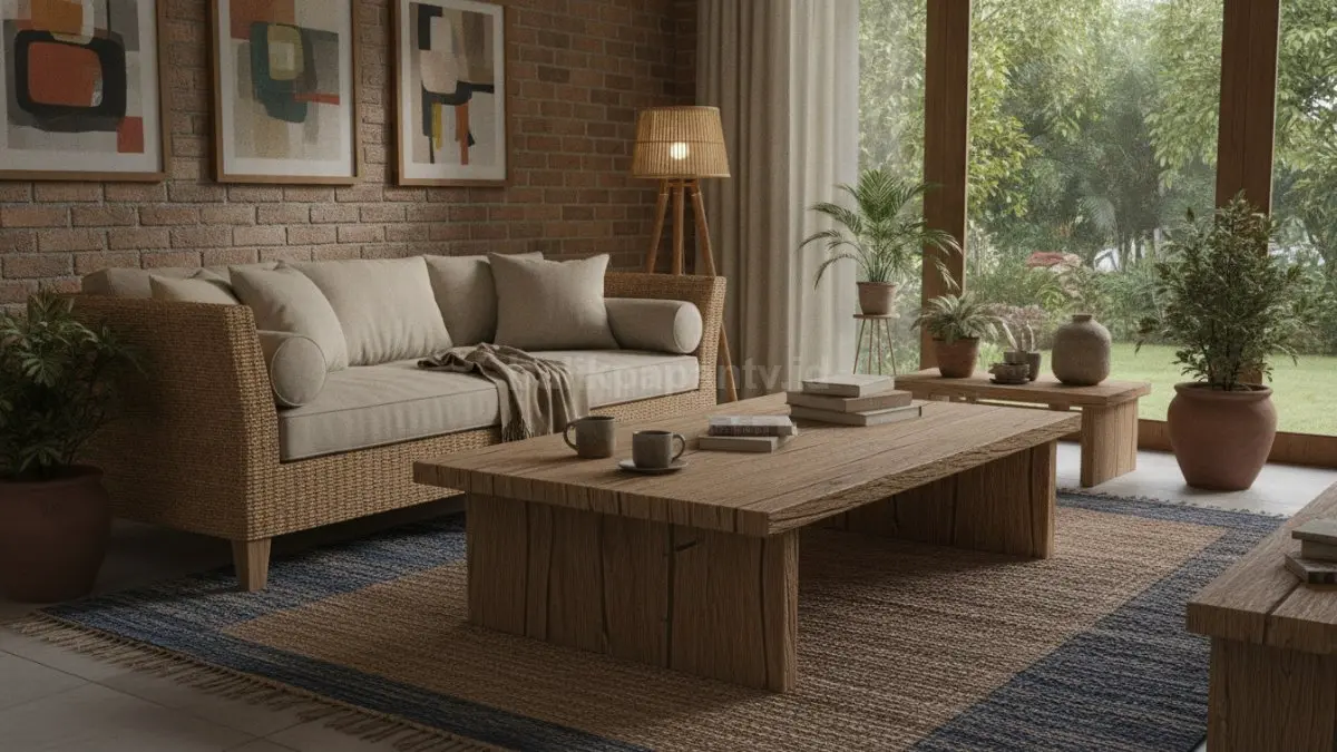Furnitur dengan guratan kayu alami menghadirkan kesan hangat, autentik, dan penuh karakter. (BTV/AI)