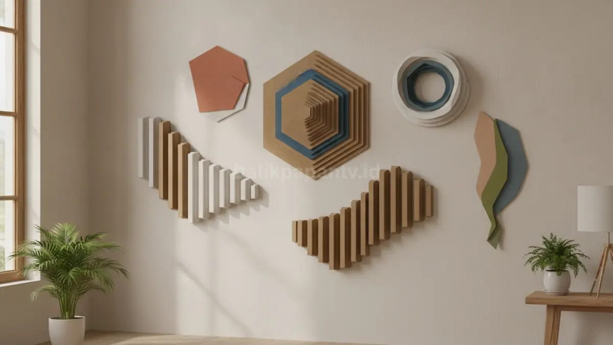 Geometri berlapis dari karton tebal menghadirkan tekstur tiga dimensi menarik dengan biaya terjangkau.  (BTV/AI)