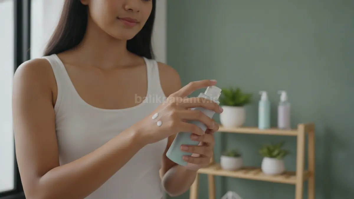 Ilustrasi penggunaan handbody pada lengan untuk membantu menjaga kulit tetap lembut.