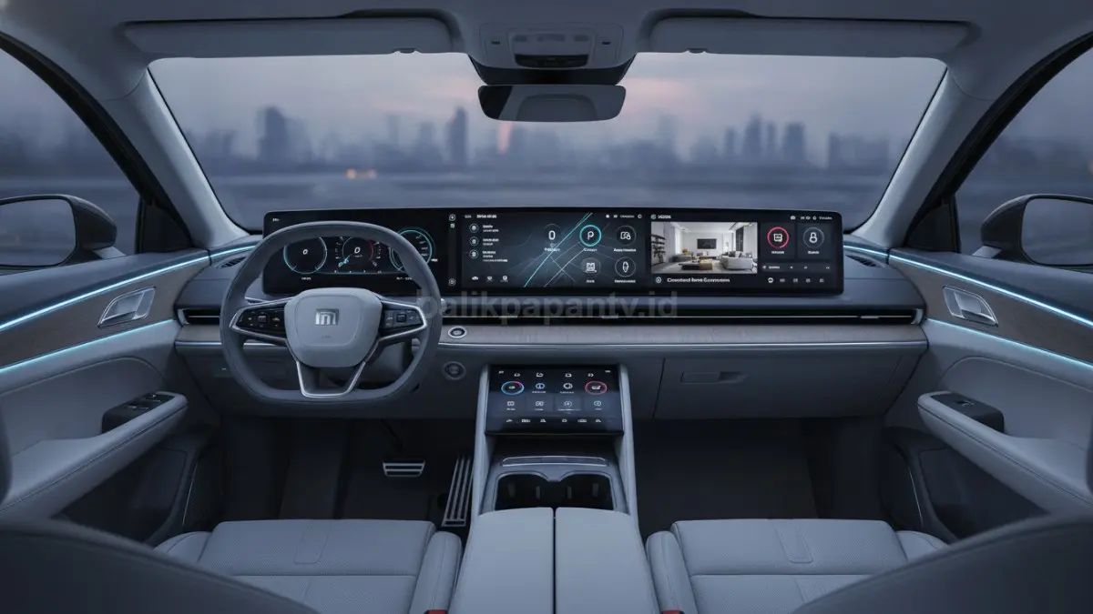 Interior digital Xiaomi Kunlun yang ditenagai HyperOS dan terhubung dengan ekosistem smart home. (BTV/Ai)