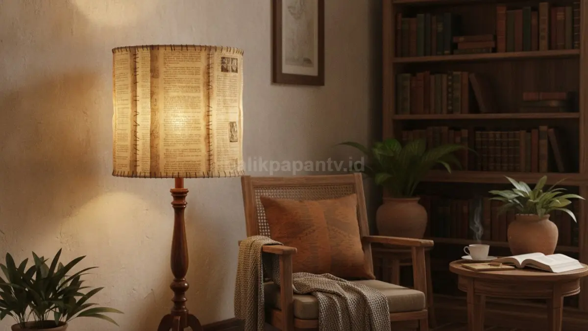 Lampu sudut baca bergaya vintage menghadirkan nuansa klasik hangat dari halaman buku tua.  (BTV/AI)