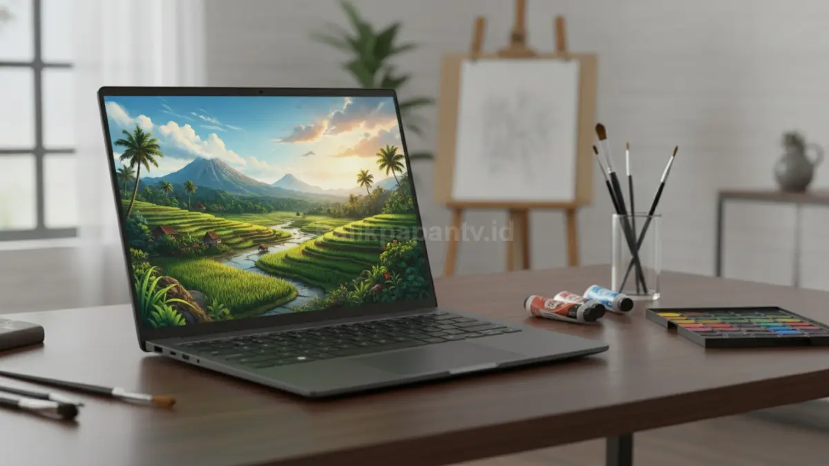 Layar OLED ASUS Zenbook A14 menghadirkan warna akurat untuk kebutuhan kreator konten. (BTV/Ai)