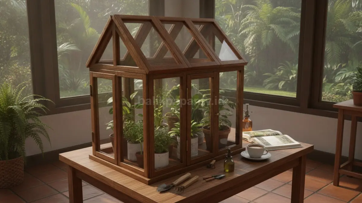 Mini greenhouse berbentuk rumah klasik dari bingkai foto bekas, dekoratif, hemat ruang, cocok berbagai ruangan.  (BTV/AI)