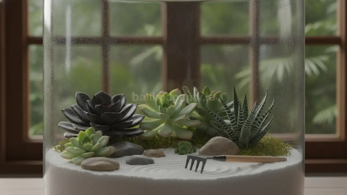 Mini Zen Garden sukulen mini menghadirkan aksen hijau segar, cantik, dan mudah dirawat.  (BTV/AI)