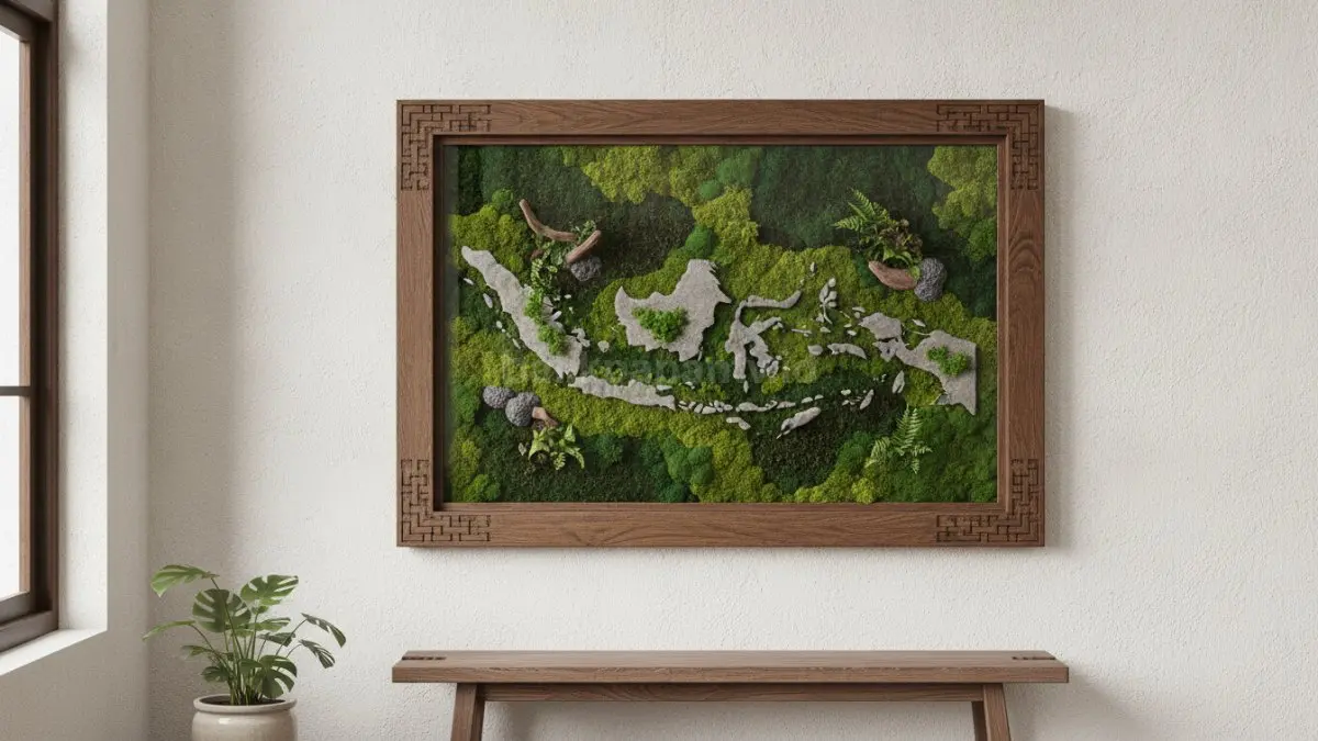 Moss Wall Art berbingkai tampil seperti karya seni, praktis dipasang dan mudah dipindahkan.  (BTV/AI)