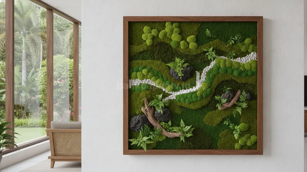 Moss Wall Art modern menghadirkan dekorasi dinding hijau yang alami dan menarik.  (BTV/AI)