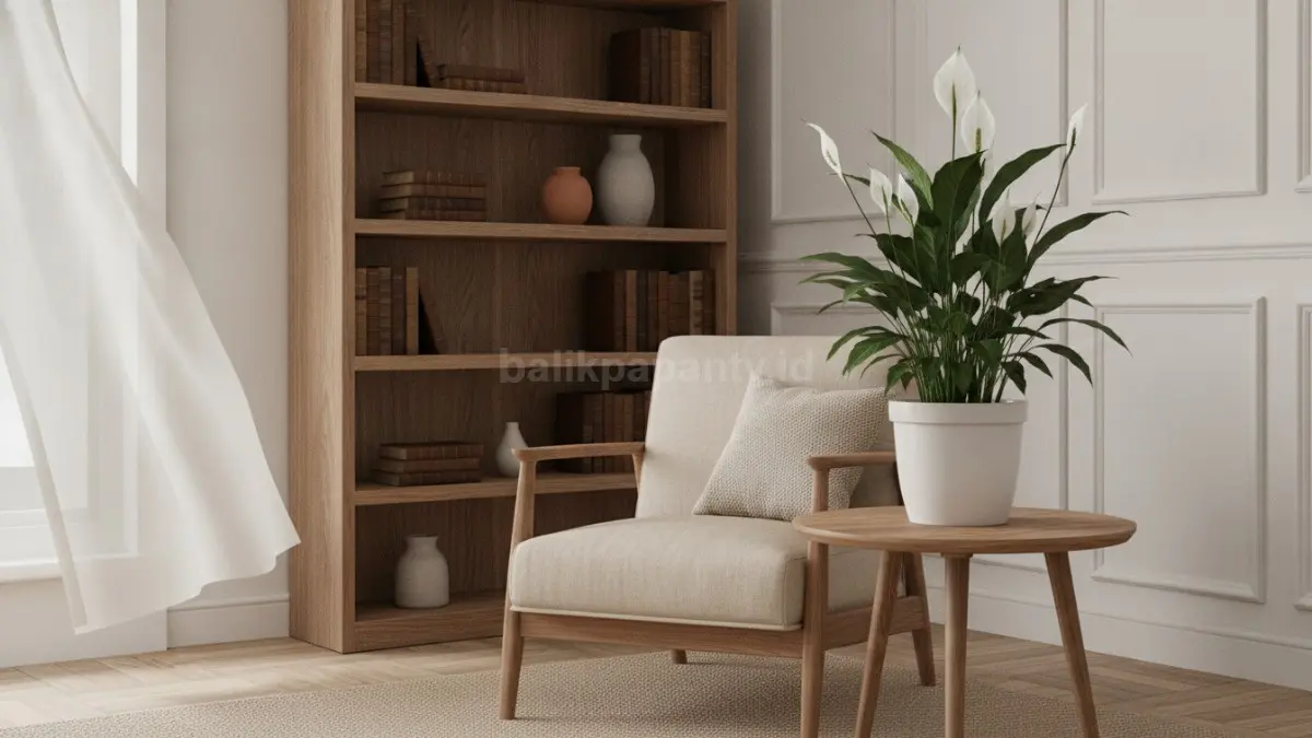 Peace lily dengan bunga putih elegan menghadirkan suasana tenang dan mempercantik interior rumah modern. (BTV/Ai)
